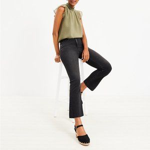 LOFT Frayed High Rise Kick Crop Jeans in Washed Black Wash